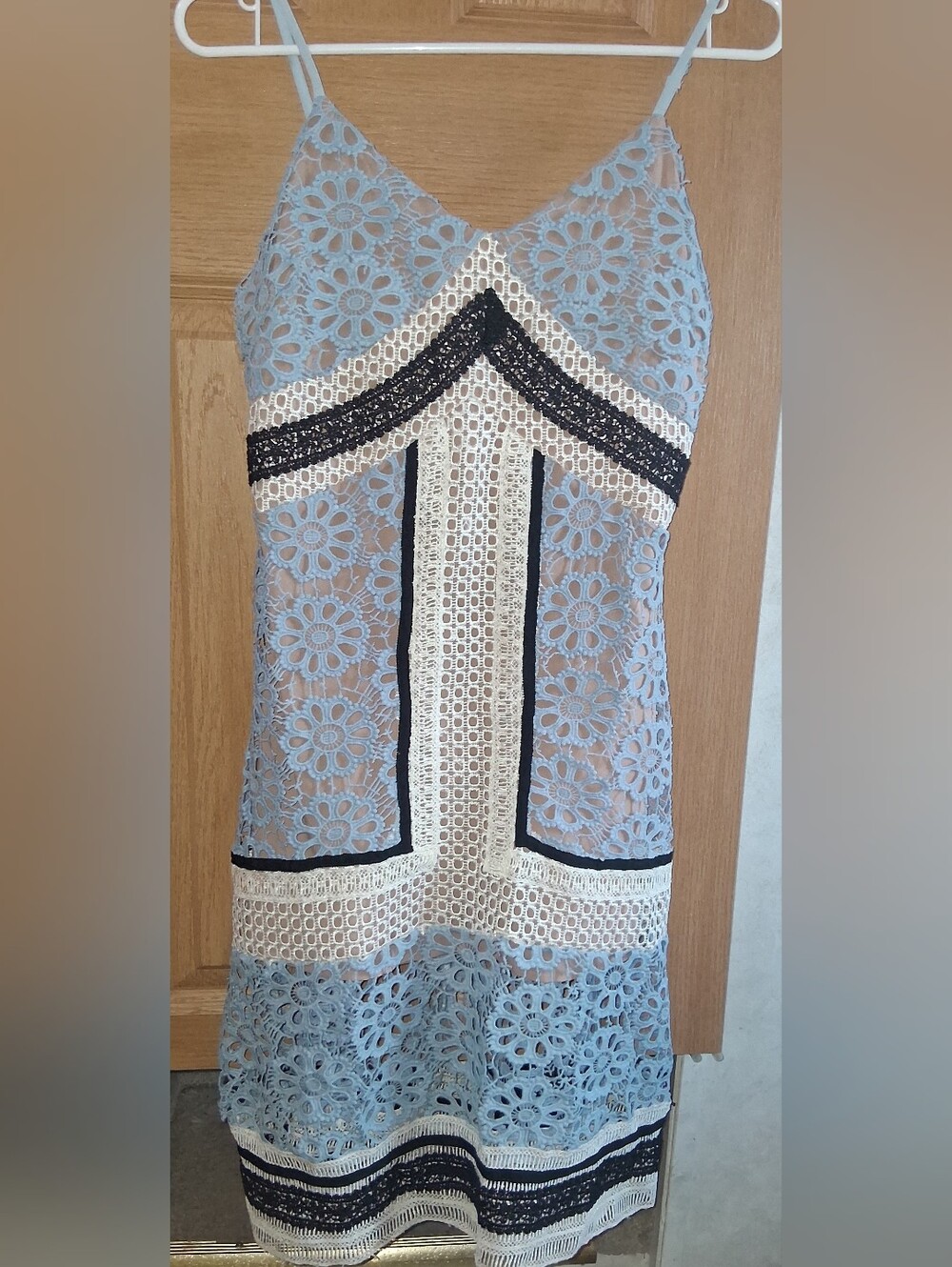 Endless Rose Baby Blue/Cream/Black Floral Crochet Midi Dress